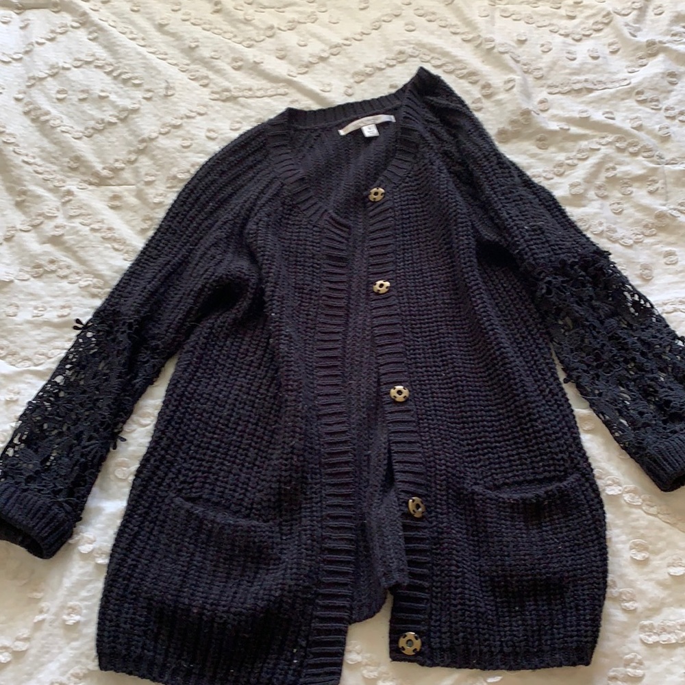 LC Lauren Conrad lace grandpa sweater